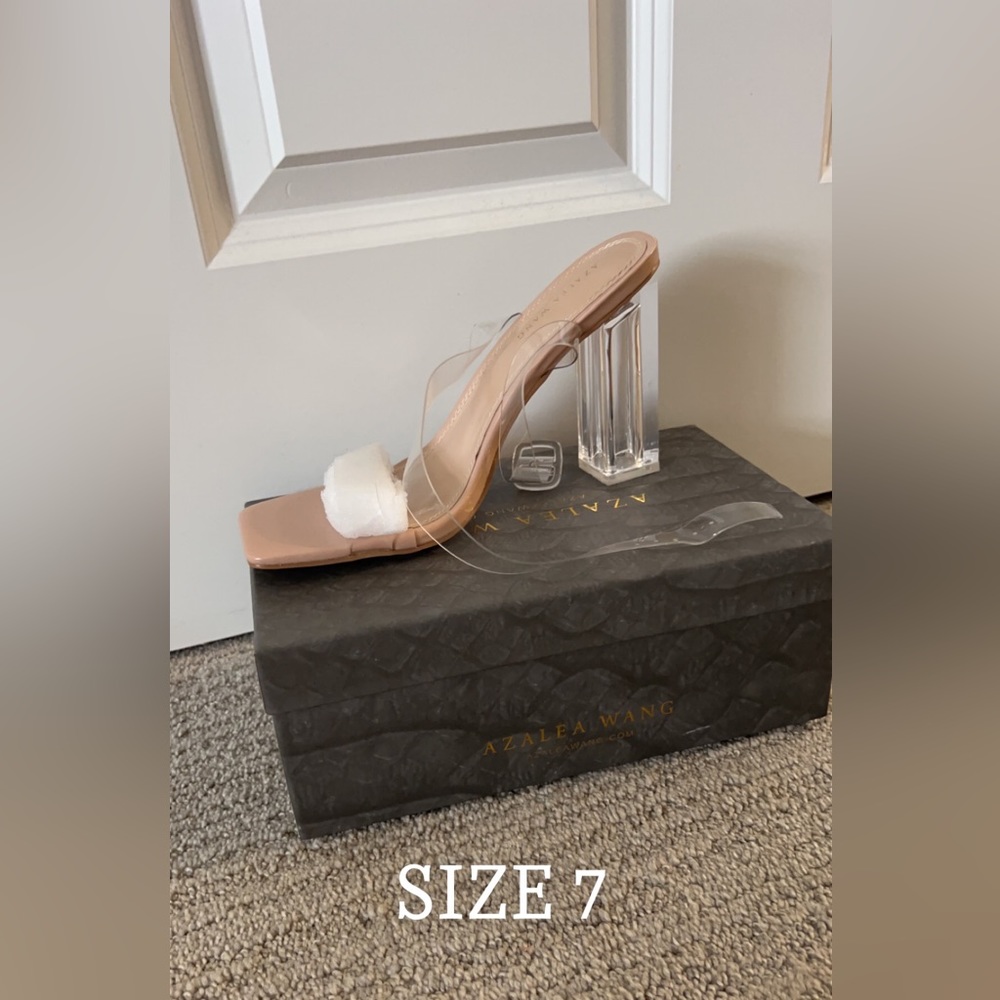 Clear block heels.